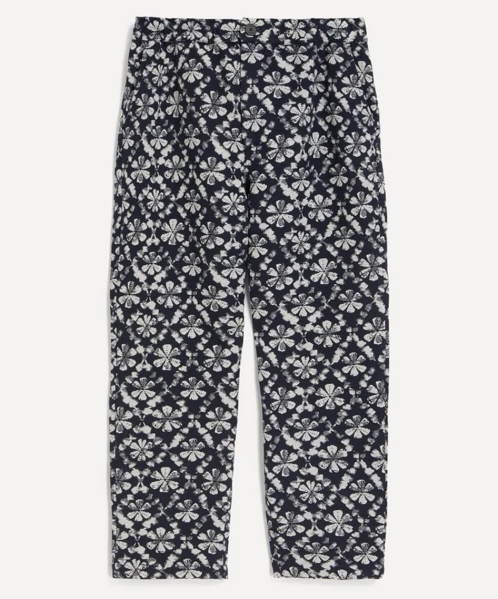 Wax London Trousers^Kurt Navy Flower Stamp Jacquard Trousers