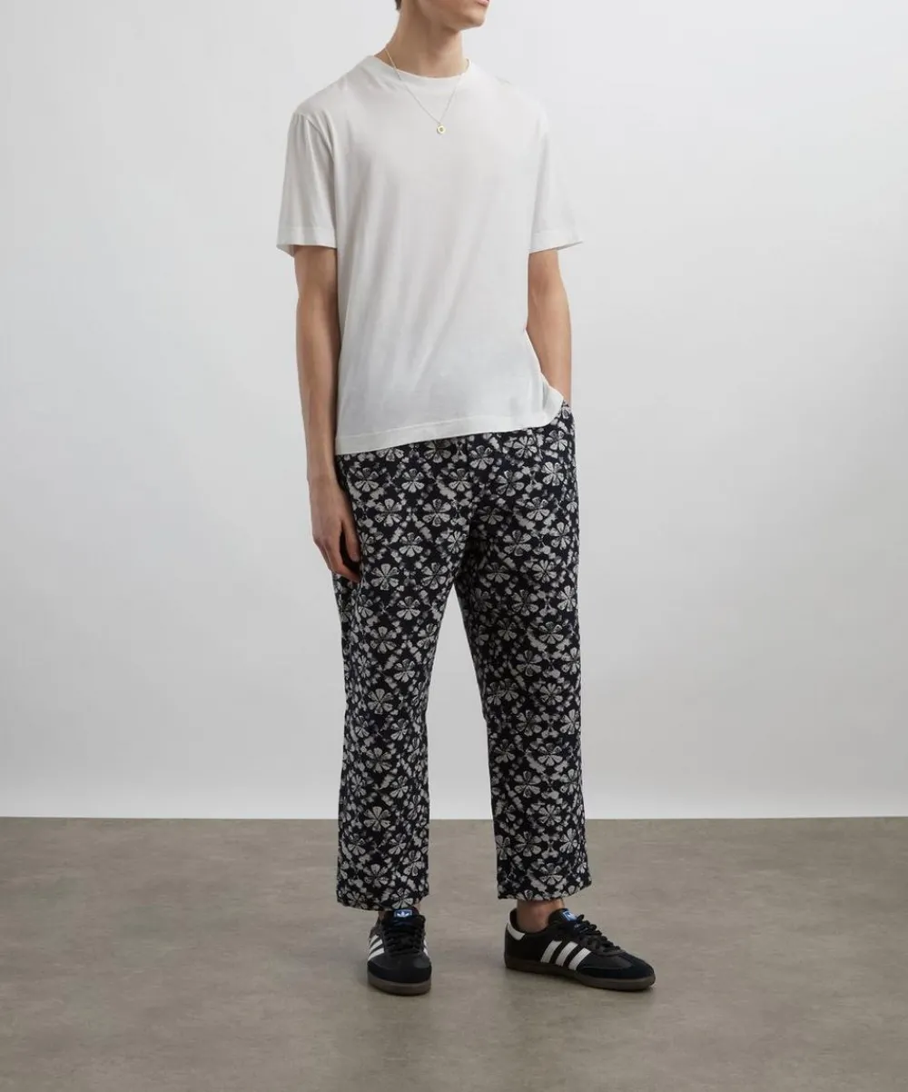 Wax London Trousers^Kurt Navy Flower Stamp Jacquard Trousers