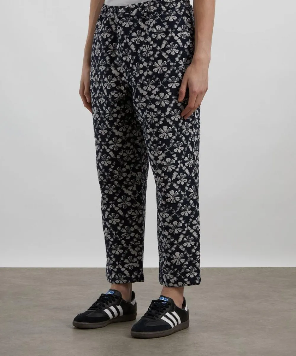 Wax London Trousers^Kurt Navy Flower Stamp Jacquard Trousers