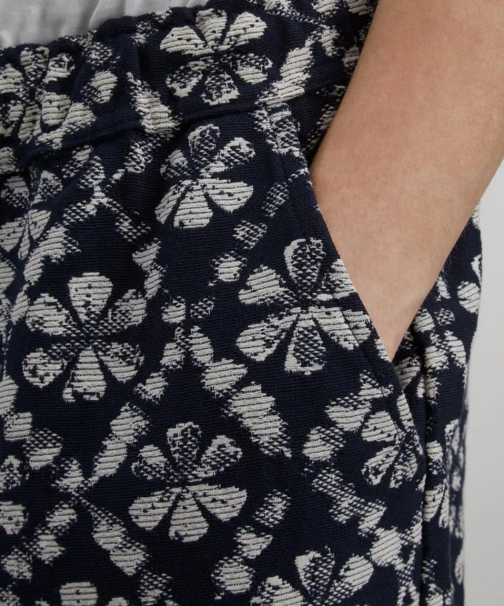 Wax London Trousers^Kurt Navy Flower Stamp Jacquard Trousers
