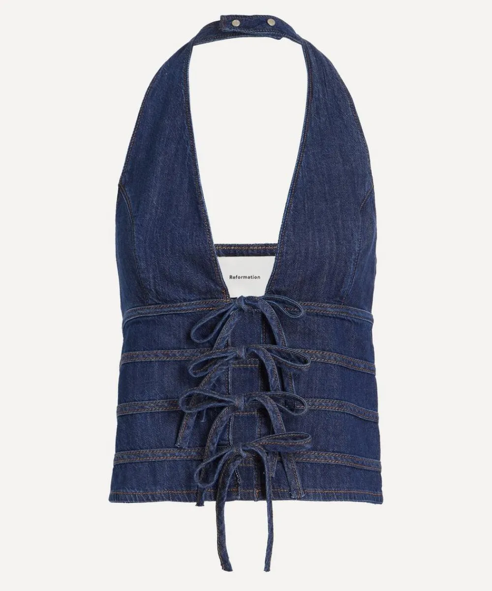 Reformation Tops^Kyleigh Denim Halter Top