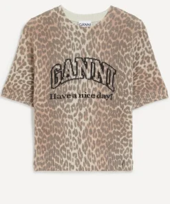 Ganni Tops^Leopard Wool Mix T-Shirt