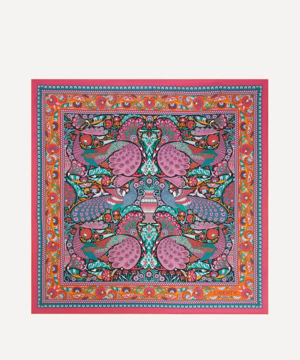 Liberty Scarves^London Peacock Garden 70 x 70 Silk Twill Scarf