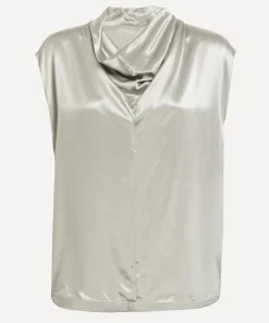 Alberta Ferretti Tops^Light Grey Glossy Satin Top