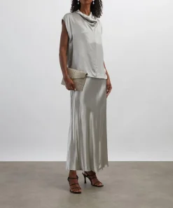 Alberta Ferretti Tops^Light Grey Glossy Satin Top