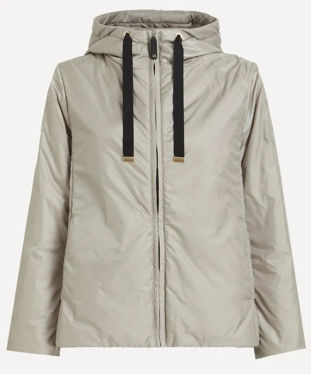 Max Mara Coats & Jackets^Light Grey Greenh Padded Hooded Jacket in Water-Repellent Canvas