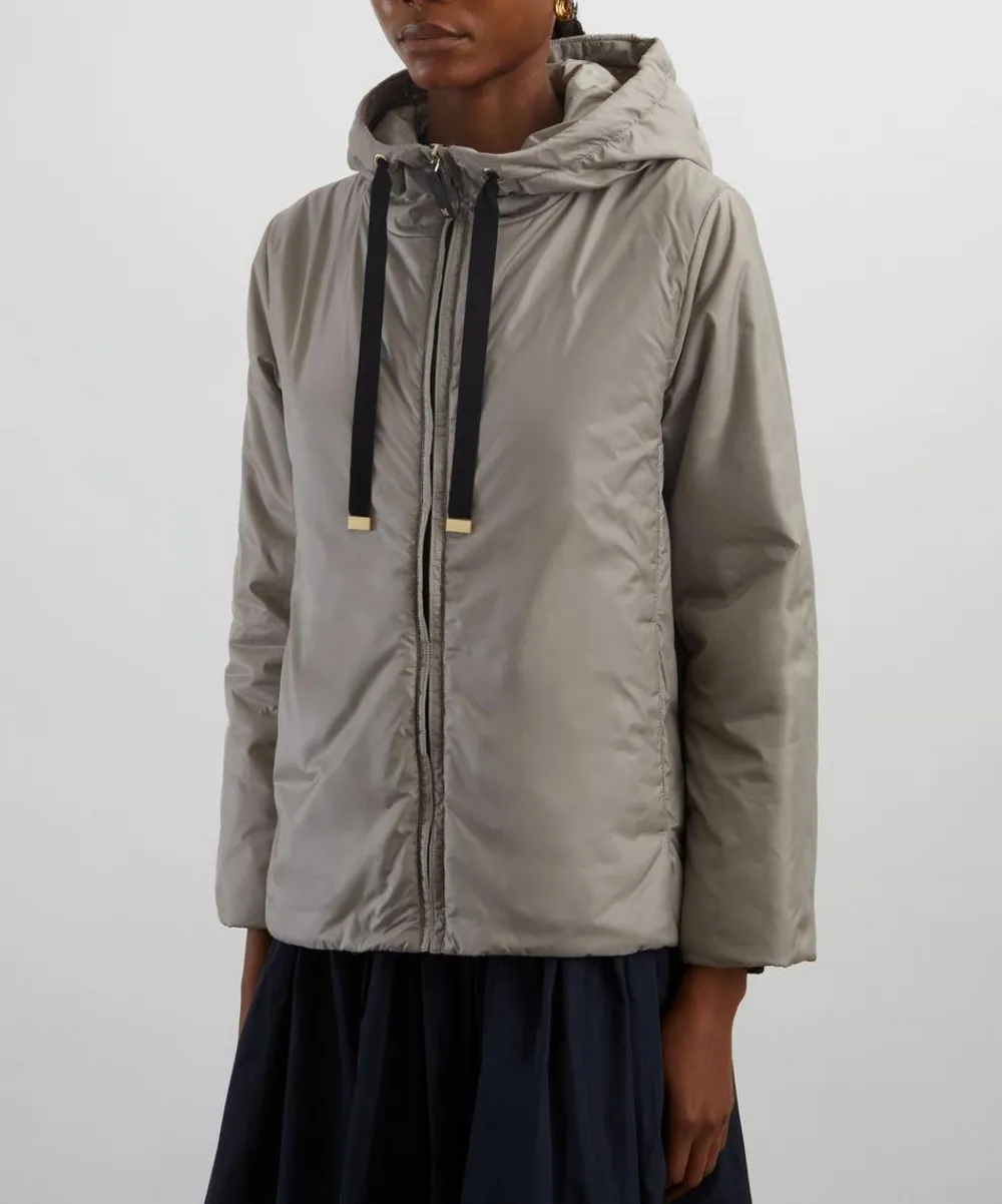 Max Mara Coats & Jackets^Light Grey Greenh Padded Hooded Jacket in Water-Repellent Canvas