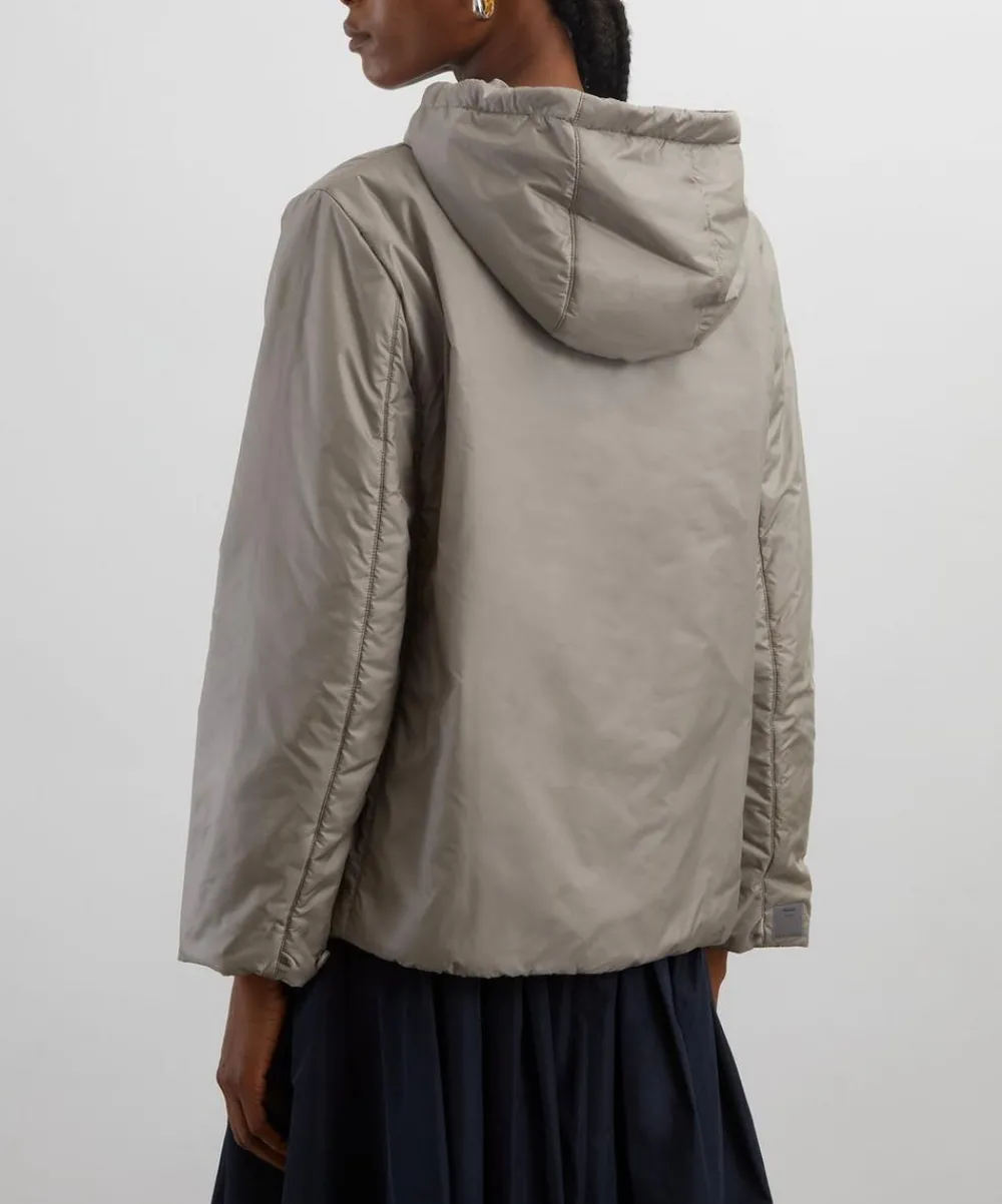 Max Mara Coats & Jackets^Light Grey Greenh Padded Hooded Jacket in Water-Repellent Canvas