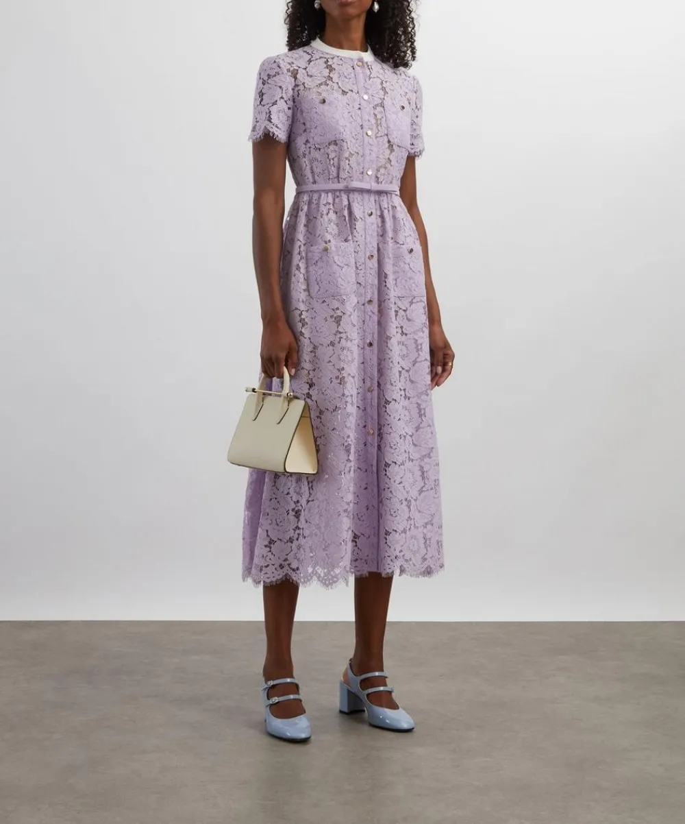 Self-Portrait Dresses^Lilac Lace Button Midi Dress