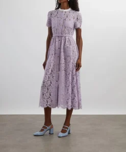 Self-Portrait Dresses^Lilac Lace Button Midi Dress