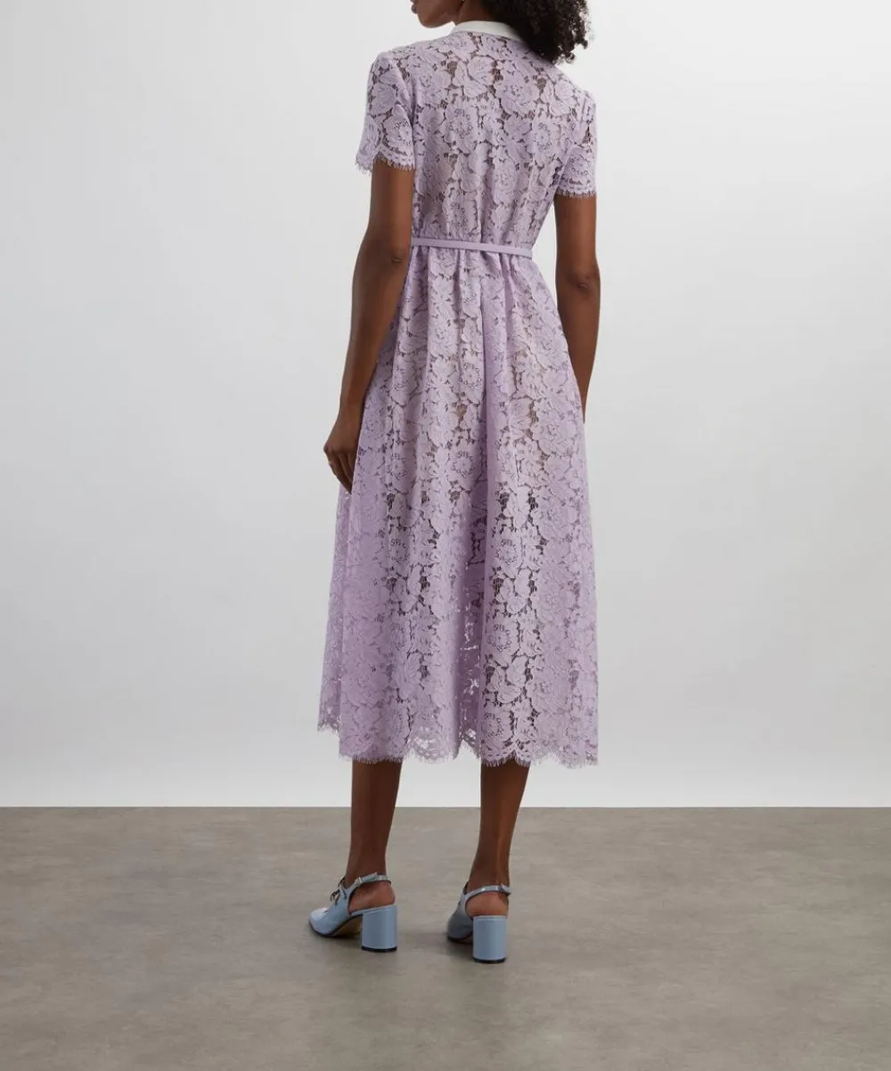 Self-Portrait Dresses^Lilac Lace Button Midi Dress