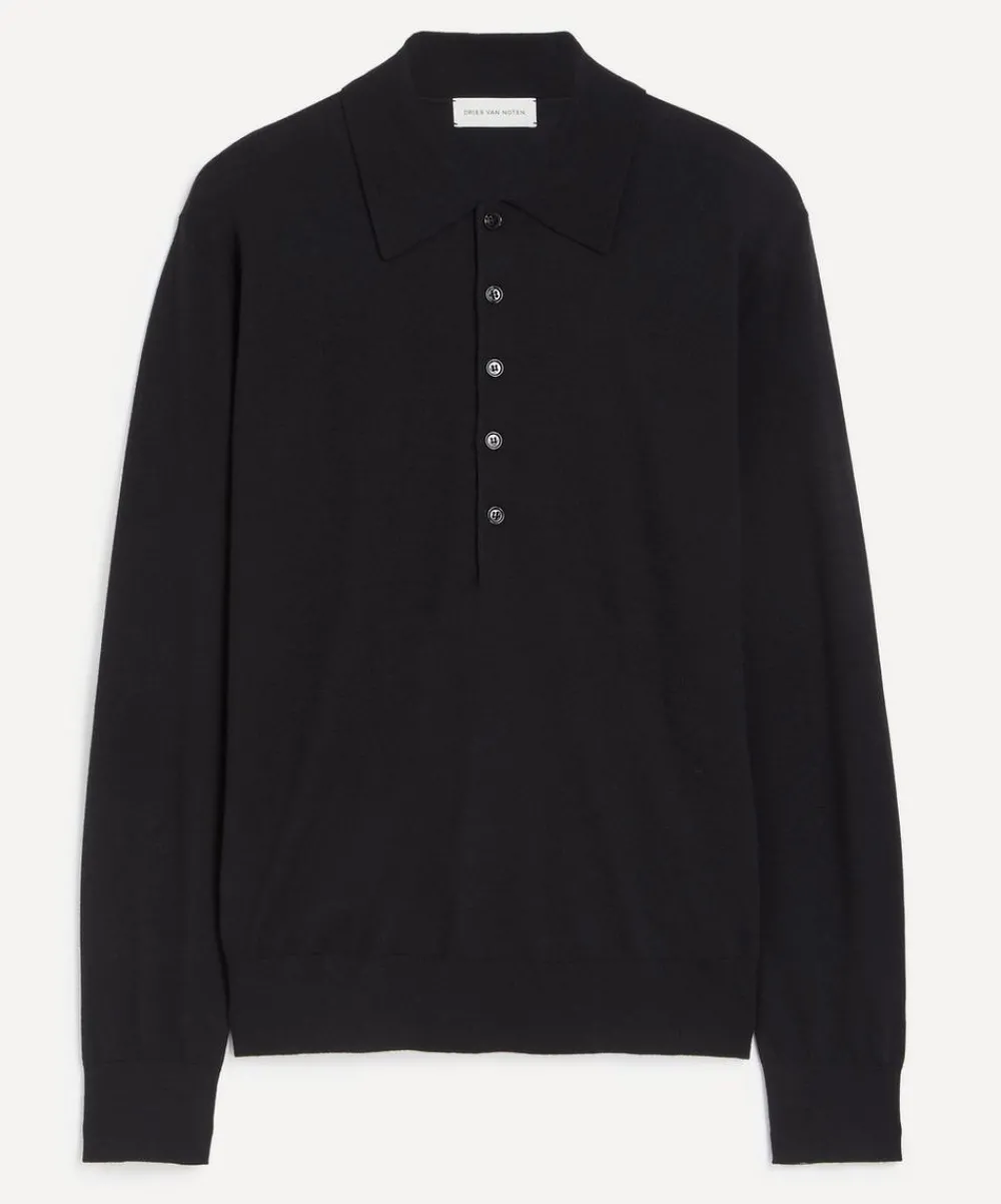 Dries Van Noten Knitwear & Sweats^Long-Sleeve Merino Wool Polo Shirt