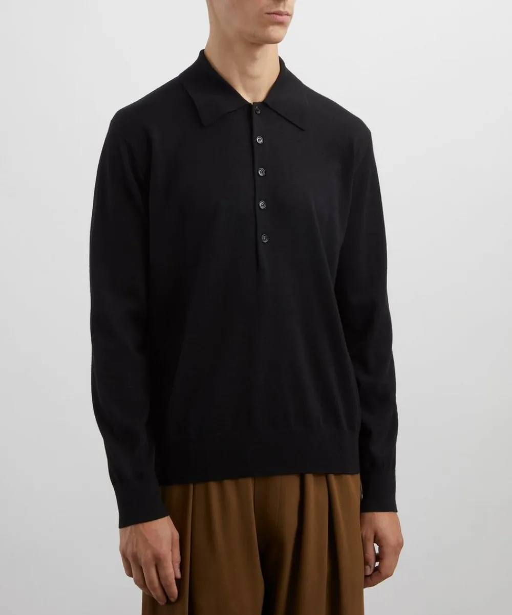 Dries Van Noten Knitwear & Sweats^Long-Sleeve Merino Wool Polo Shirt