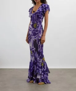Rat & Boa Dresses^Lucille Blue Iris Orchid Ruffle Maxi Dress
