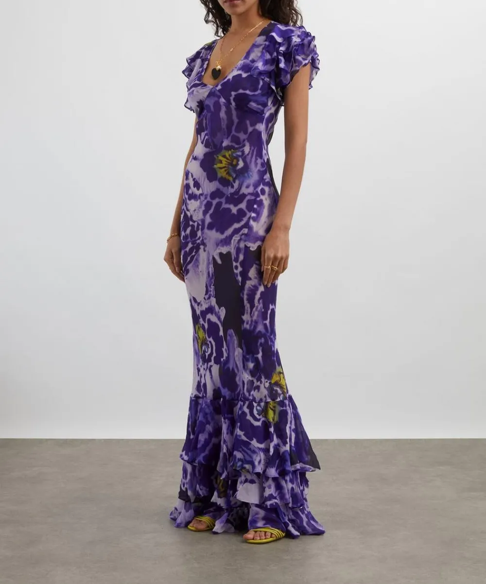 Rat & Boa Dresses^Lucille Blue Iris Orchid Ruffle Maxi Dress