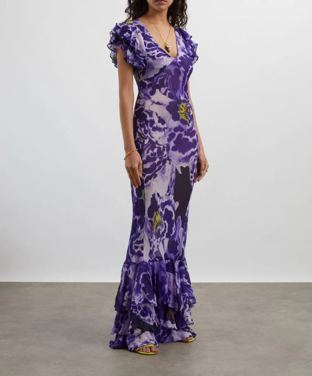 Rat & Boa Dresses^Lucille Blue Iris Orchid Ruffle Maxi Dress