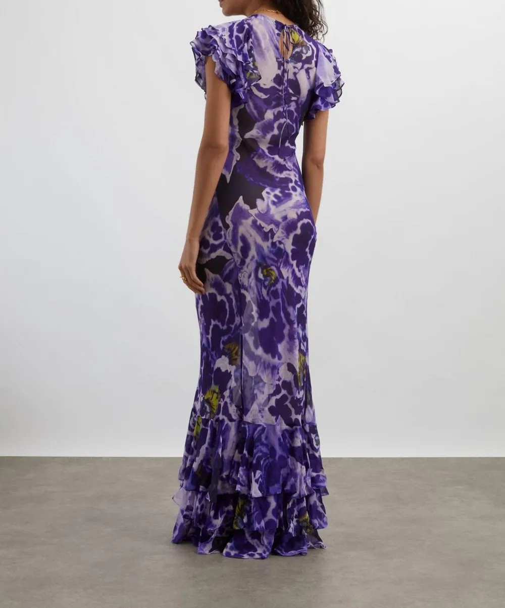 Rat & Boa Dresses^Lucille Blue Iris Orchid Ruffle Maxi Dress