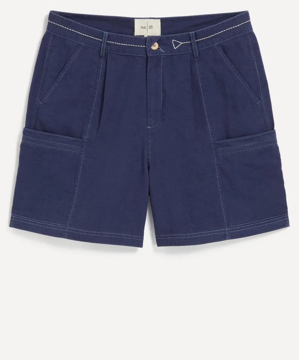 Folk Shorts^Lunar Ink Blue Crinkle Canvas Shorts