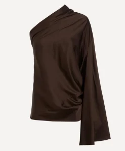 Rick Owens Tops^Mahogany One-Shoulder Draped Satin Top