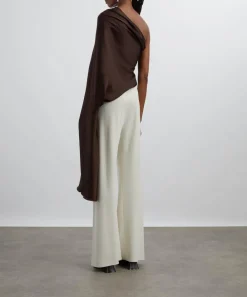 Rick Owens Tops^Mahogany One-Shoulder Draped Satin Top