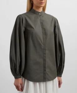 Mondo Corsini Tops^Maia Dark Khaki Cotton Poplin Blouse