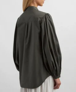 Mondo Corsini Tops^Maia Dark Khaki Cotton Poplin Blouse