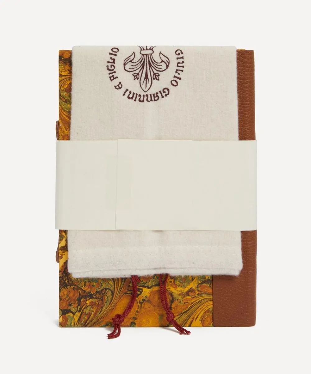 Giannini Stationery And Games^Marbled Notebook with Leather Spine and Tie