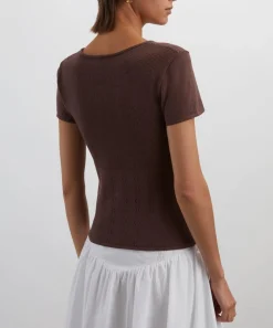 Peachy Den Tops^Marie Knit Chocolate Polo Top