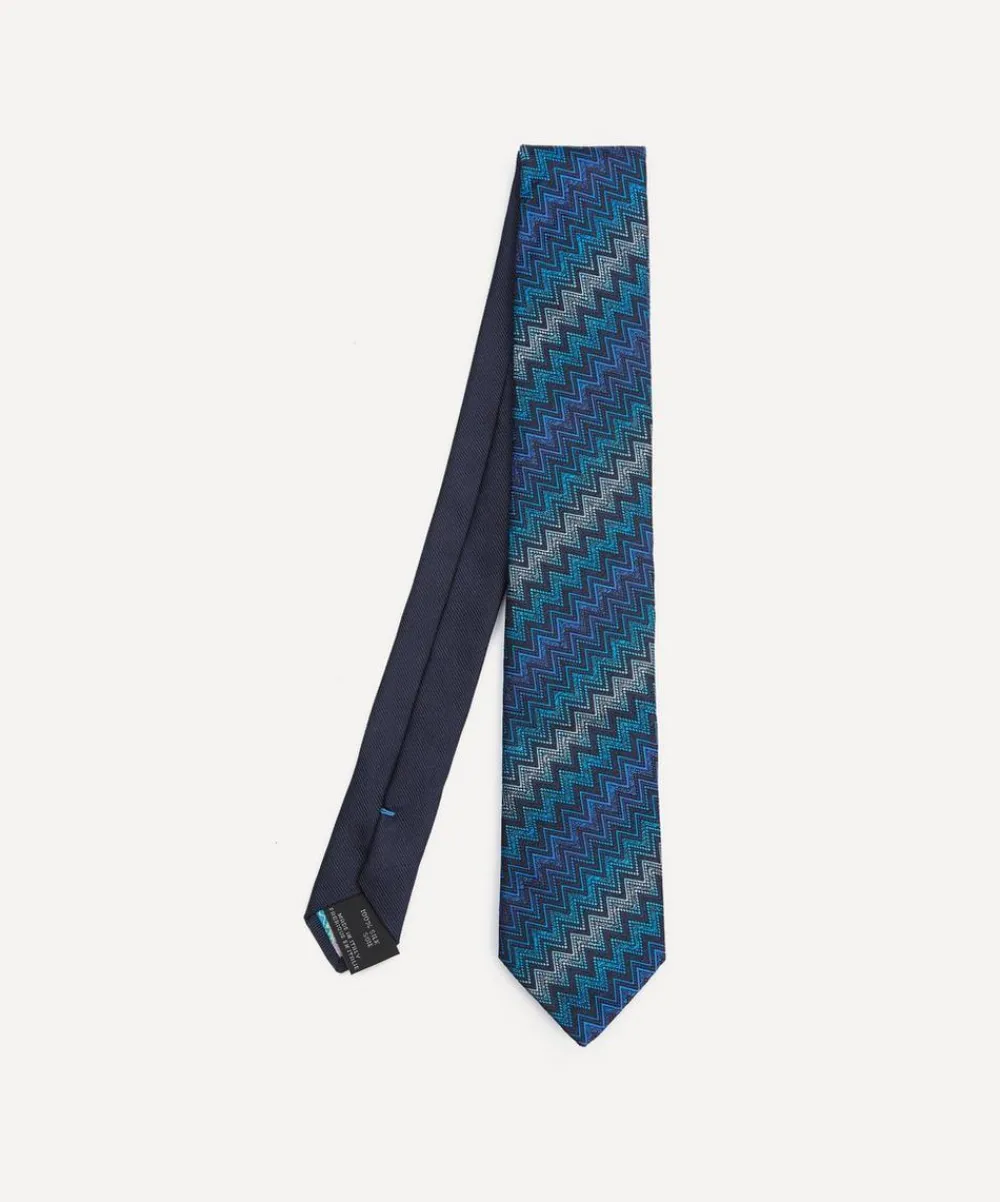 Missoni Ties^Navy Blue Chevron Zig-Zag Silk Tie