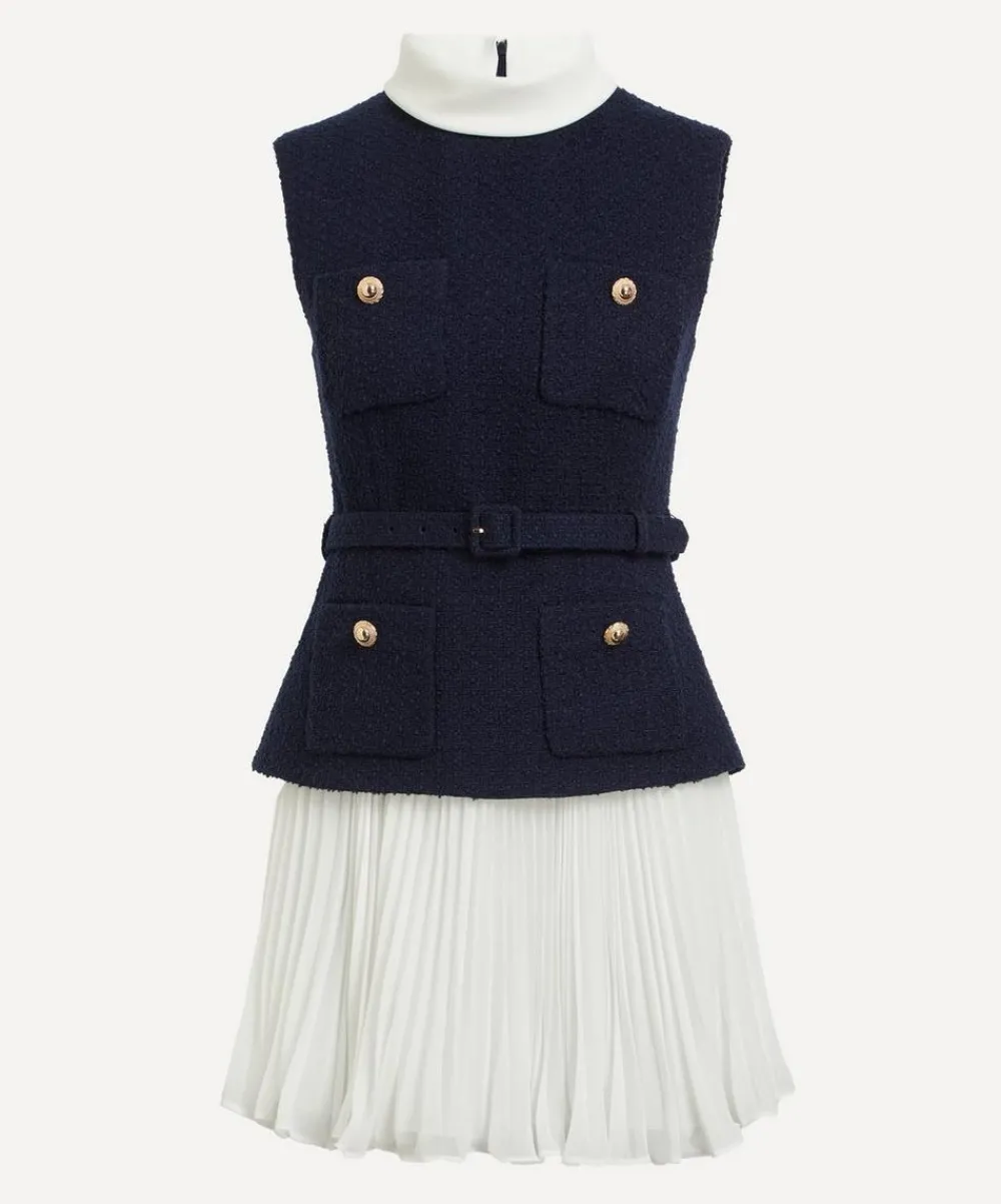 Self-Portrait Dresses^Navy Bouclé Chiffon Mini Dress