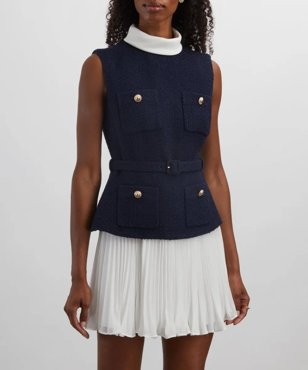 Self-Portrait Dresses^Navy Bouclé Chiffon Mini Dress