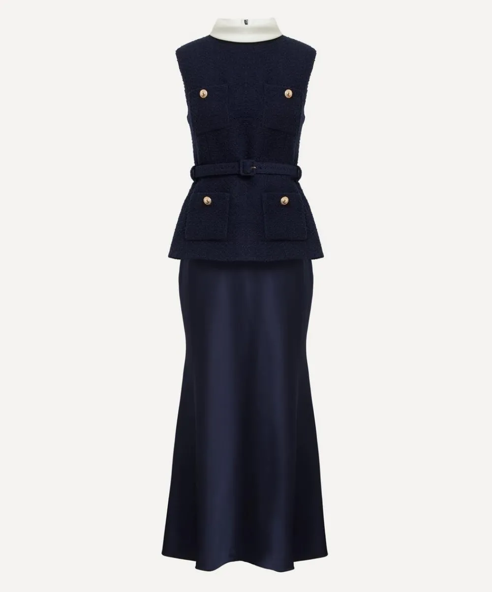 Self-Portrait Dresses^Navy Bouclé Sleeveless Midi Dress