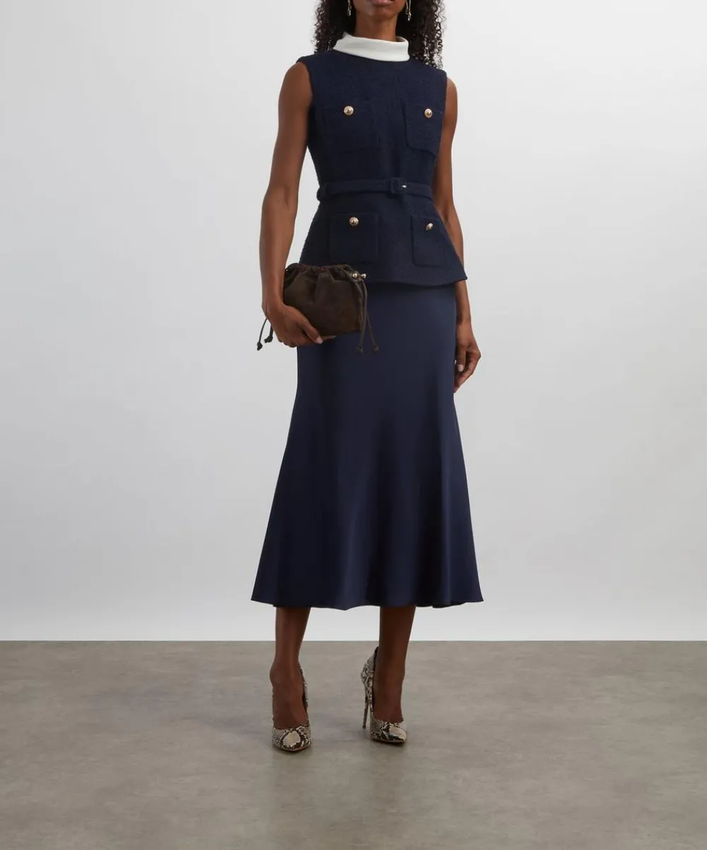 Self-Portrait Dresses^Navy Bouclé Sleeveless Midi Dress