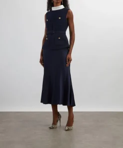 Self-Portrait Dresses^Navy Bouclé Sleeveless Midi Dress