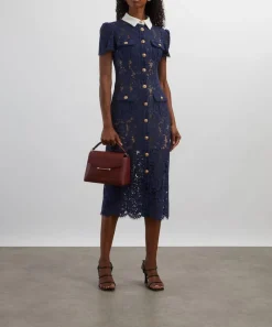 Self-Portrait Dresses^Navy Contrast Collar Midi Dress