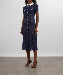 Self-Portrait Dresses^Navy Contrast Collar Midi Dress