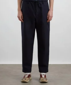 Dries Van Noten Trousers^Navy Drawstring Wool Trousers