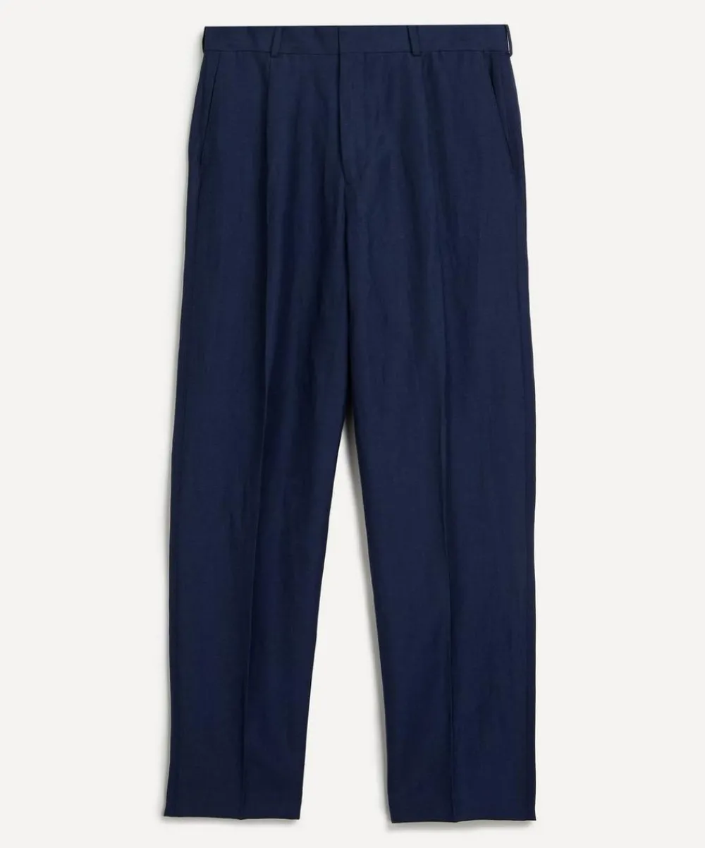 Paul Smith Trousers^Navy Linen-Wool Chino Trousers