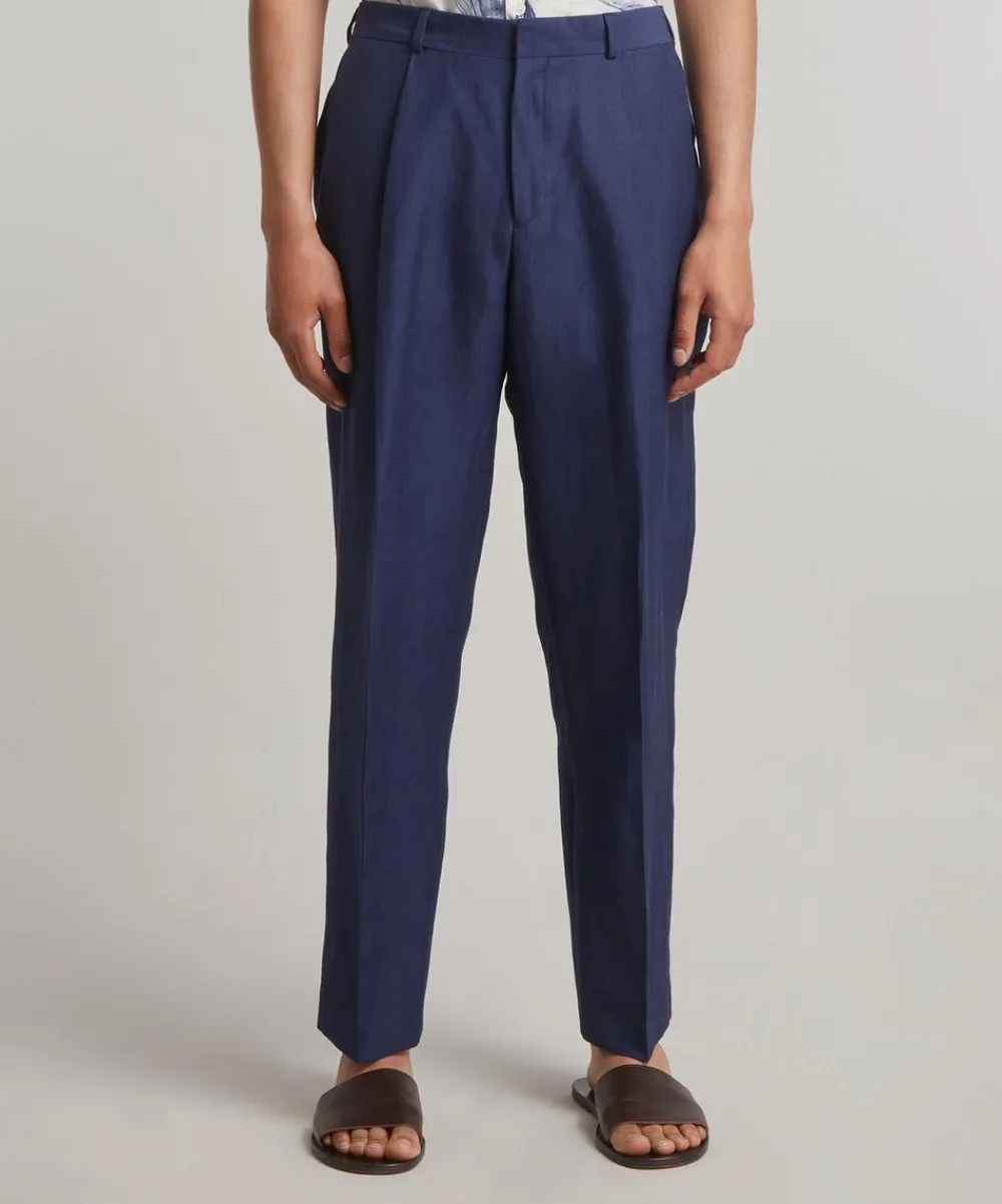 Paul Smith Trousers^Navy Linen-Wool Chino Trousers