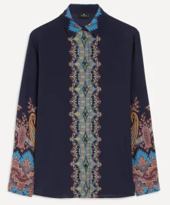 Etro Tops^Navy Placed Paisley Silk Shirt