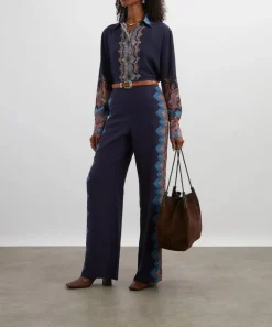 Etro Tops^Navy Placed Paisley Silk Shirt
