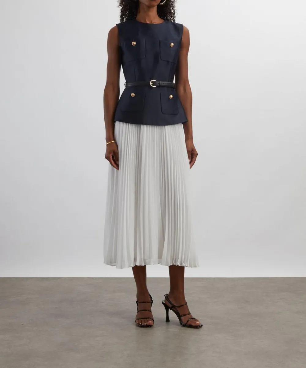 Self-Portrait Dresses^Navy Taffeta Midi Dress