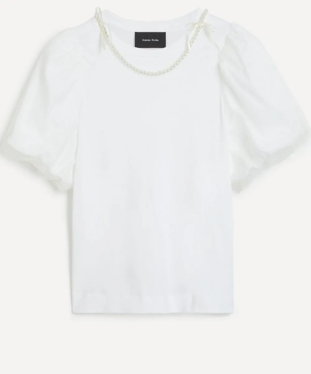 Simone Rocha Tops^Overlay Puff-Sleeve Pearl T-Shirt
