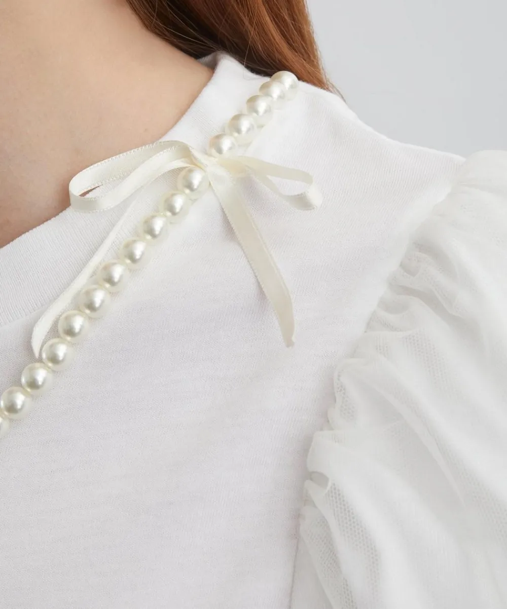 Simone Rocha Tops^Overlay Puff-Sleeve Pearl T-Shirt
