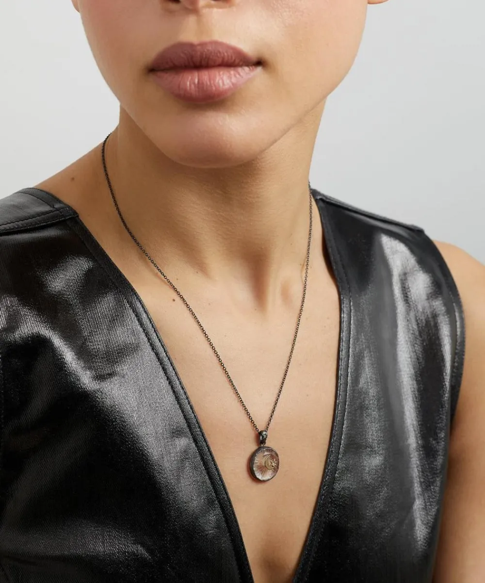 Acanthus Necklaces^Oxidised Silver Crescent Star Triangle Quartz Amulet Pendant Necklace
