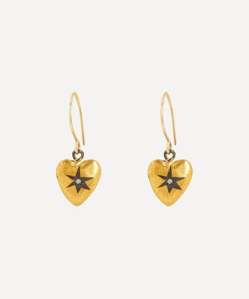 Acanthus Earrings|Earrings^Oxidised Silver Diamond Star Heart Drop Earrings