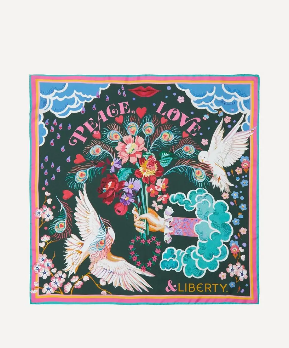 Liberty Scarves^Peace Love And 70x70 Silk Scarf