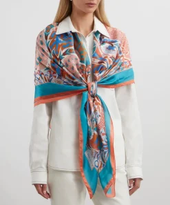 Liberty Scarves^Peacock Fiesta 140x140 Silk Scarf
