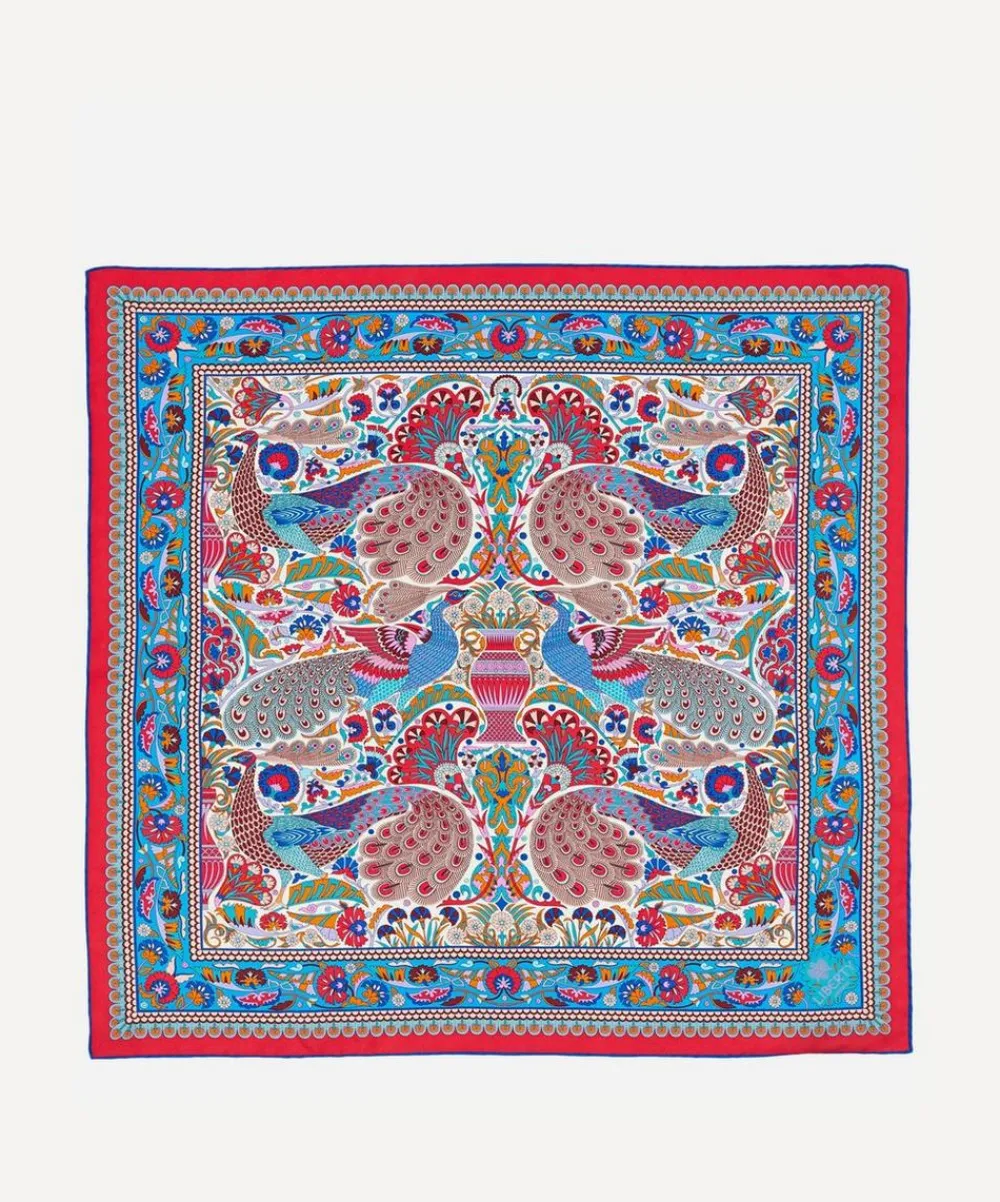 Liberty Scarves^Peacock Garden 70 x 70 Silk Scarf