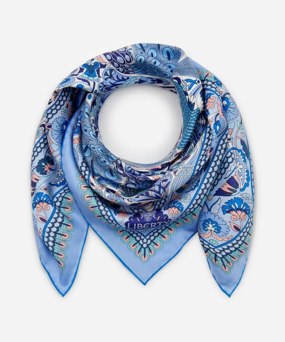 Liberty Scarves^Peacock Garden 70 x 70cm Silk Twill Scarf
